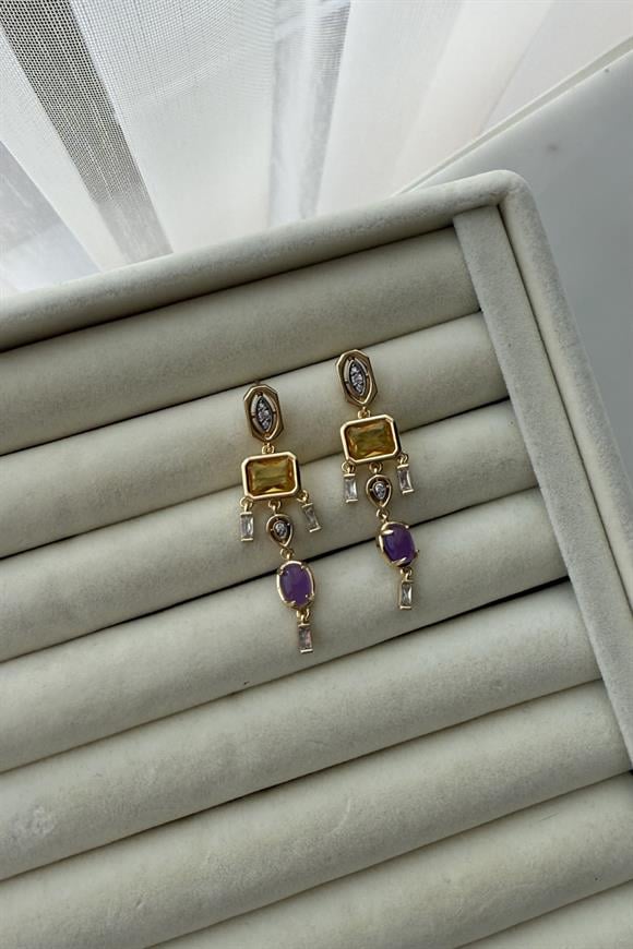 Özel Seri Sarı Mor Sallantılı Küpe