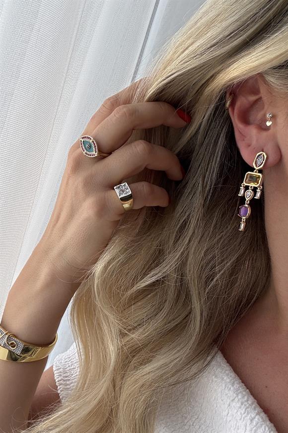 Özel Seri Sarı Mor Sallantılı Küpe