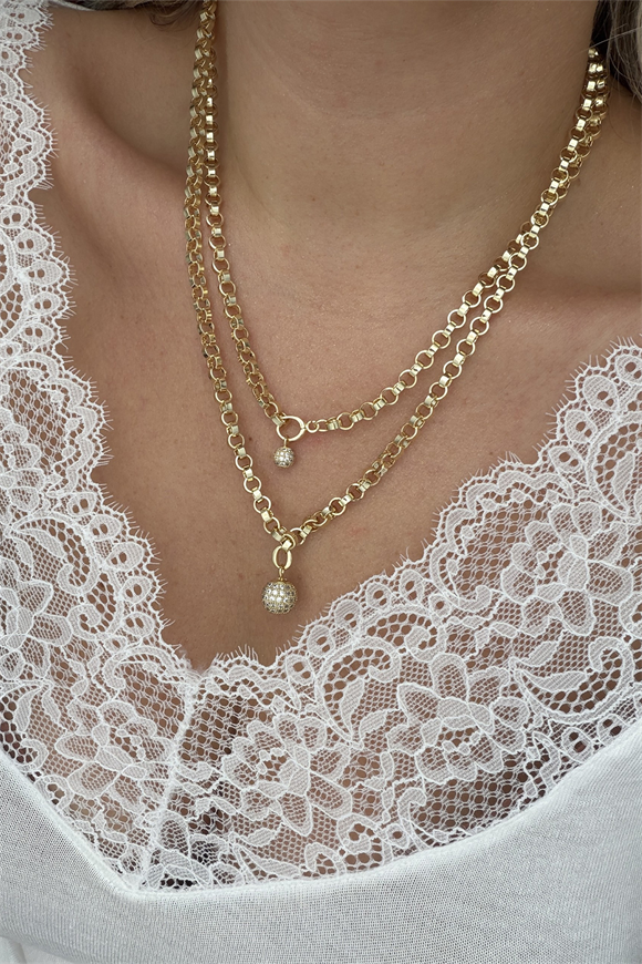 Özel Seri Ucu Top Detaylı İkili Kolye