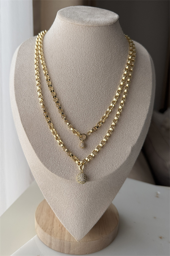 Özel Seri Ucu Top Detaylı İkili Kolye