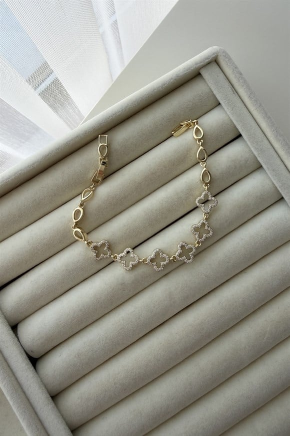 Özel Seri Zirkon Taşlı Yonca Model Bileklik