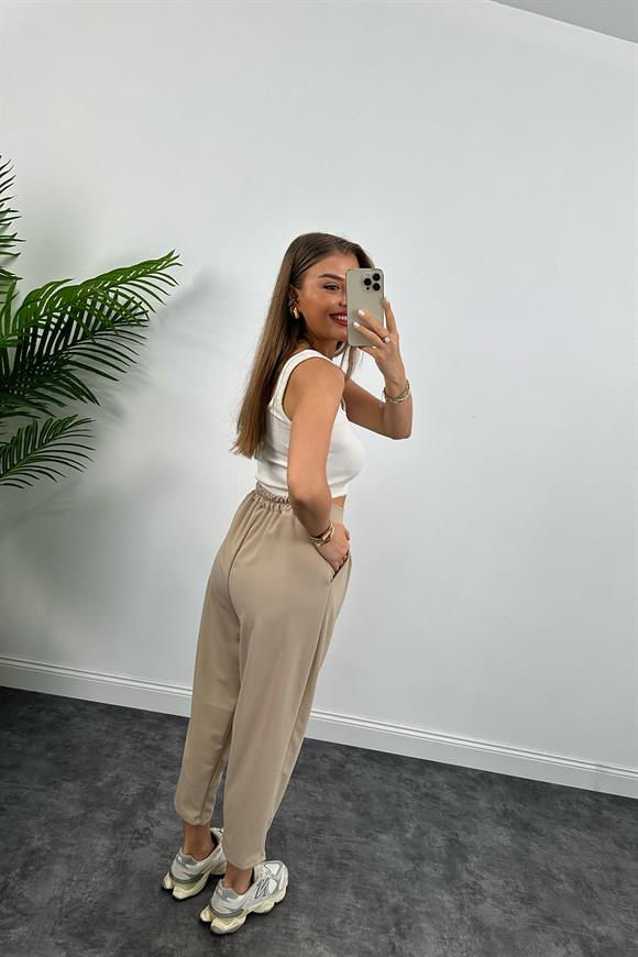 Özel Üretim Likralı Beli Lastikli Harem Pantolon Taş