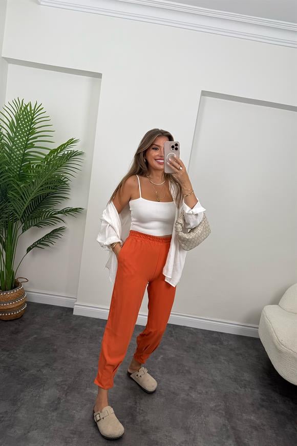 Paçası Pensli Aerobin Jogger Pantolon Orange