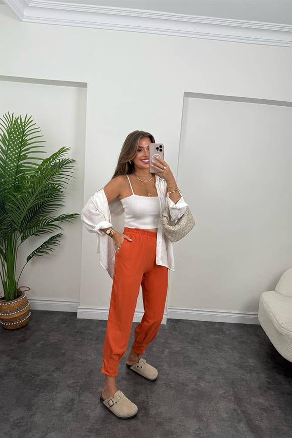 Paçası Pensli Aerobin Jogger Pantolon Orange