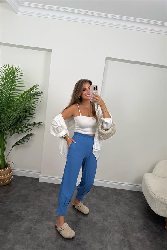 Paçası Pensli Aerobin Jogger Pantolon İndigo