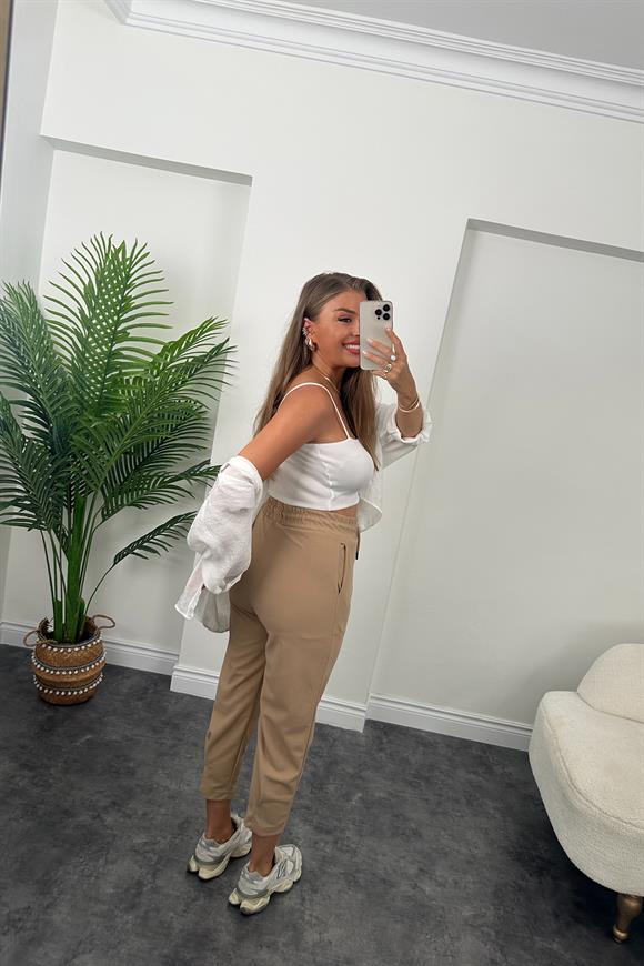 Paçası Pensli Likralı Jogger Pantolon Taş