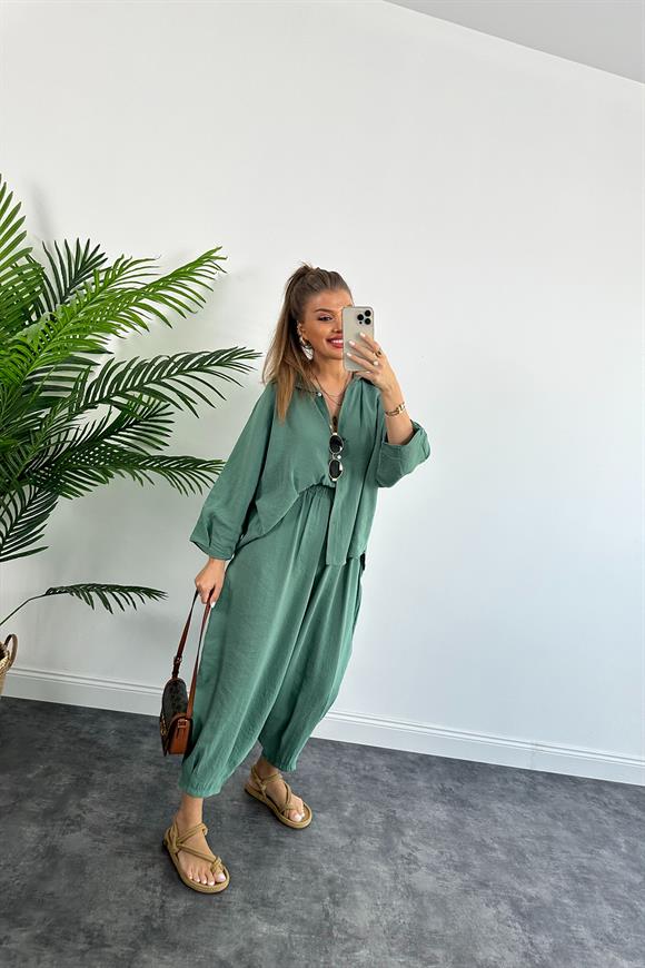 Paçası Pensli Tensel Harem Takım Yeşil