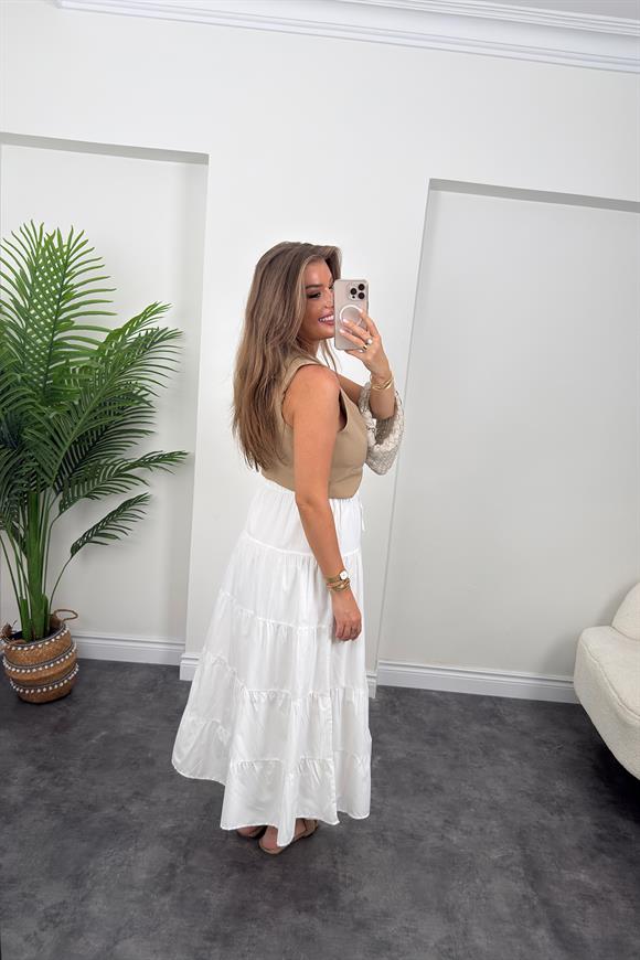 Pamuk Poplin Maxi Beyaz Etek