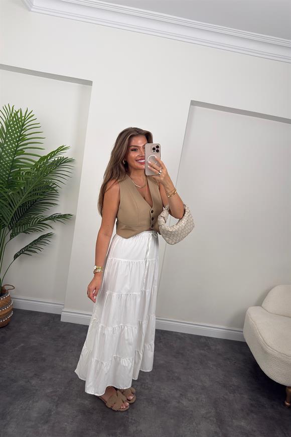 Pamuk Poplin Maxi Beyaz Etek