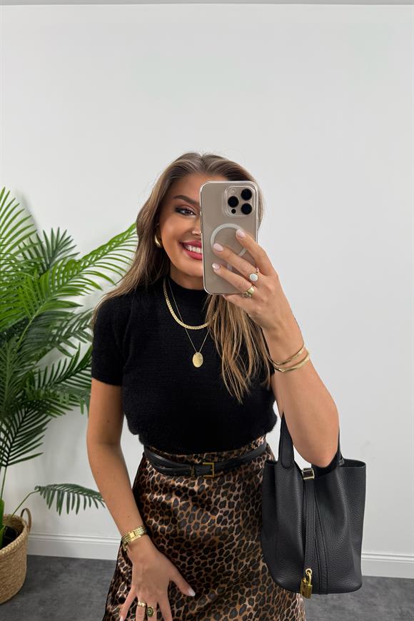 Pamuk Saten Beli Lastikli  Midi Boy Saten Etek Siyah Kahve Leopar 