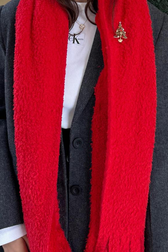 Peluş Kırmızı Şal Kaşkol