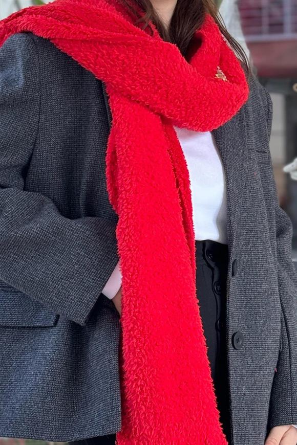 Peluş Kırmızı Şal Kaşkol