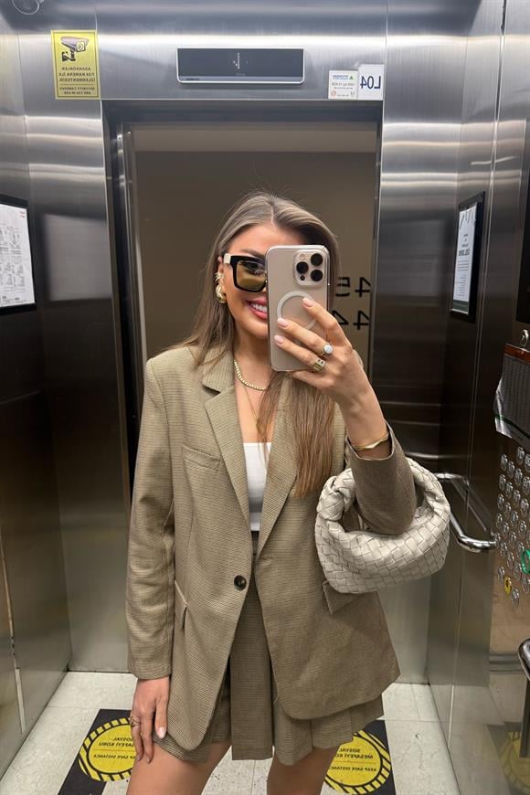 Perry Premium Şort Etek Blazer Ceket Ekoseli Takım