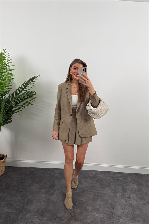 Perry Premium Şort Etek Blazer Ceket Ekoseli Takım