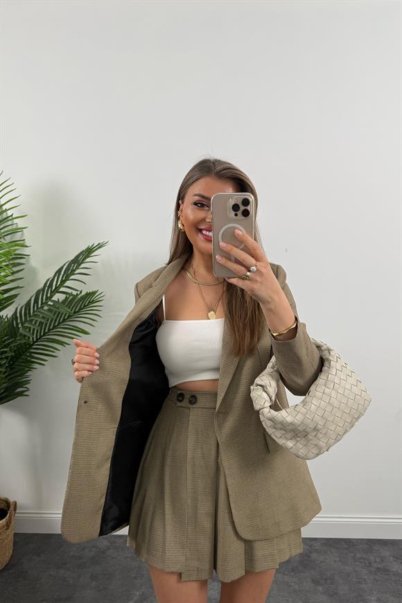 Perry Premium Şort Etek Blazer Ceket Ekoseli Takım
