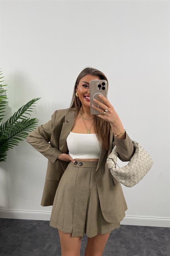 Perry Premium Şort Etek Blazer Ceket Ekoseli Takım
