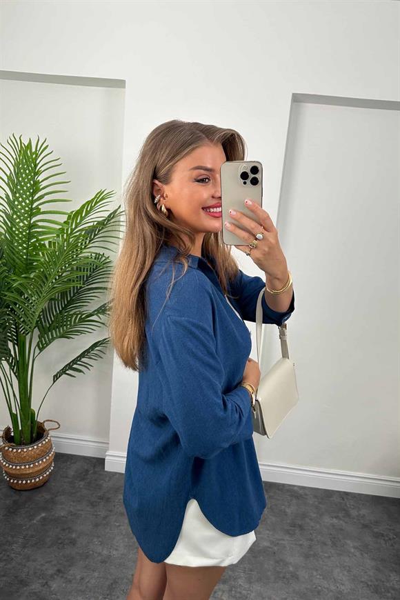 Perry Tok Doku Keten Basic Gömlek Lacivert