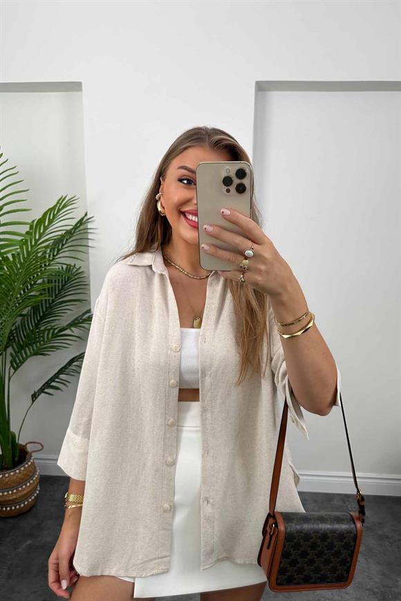 Perry Tok Doku Keten Basic Gömlek Taş 