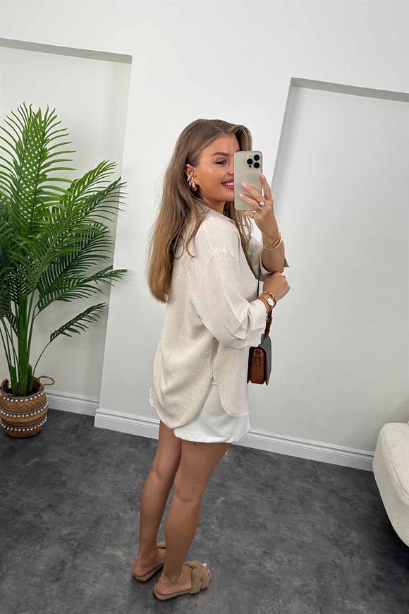 Perry Tok Doku Keten Basic Gömlek Taş 