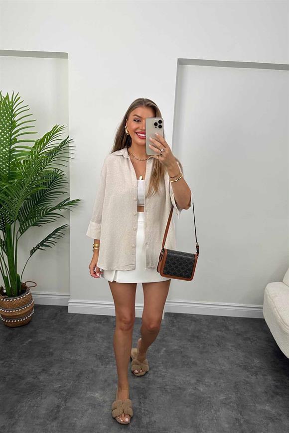 Perry Tok Doku Keten Basic Gömlek Taş 