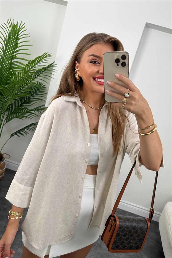 Perry Tok Doku Keten Basic Gömlek Taş 