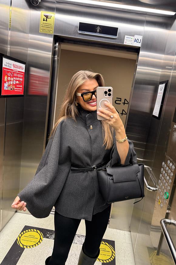 Pinterest Kemerli Kaşe Panço Kaban Antrasit