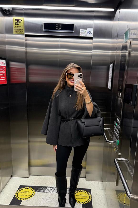 Pinterest Kemerli Kaşe Panço Kaban Antrasit