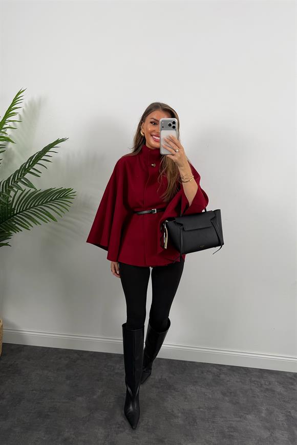 Pinterest Kemerli Kaşe Panço Kaban Bordo