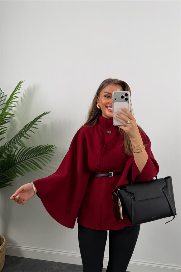 Pinterest Kemerli Kaşe Panço Kaban Bordo