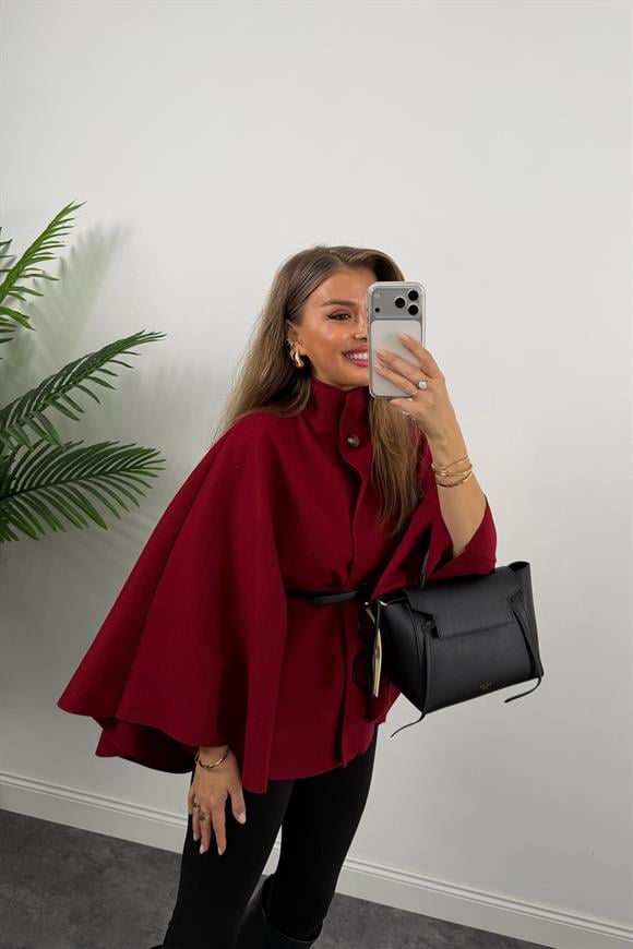 Pinterest Kemerli Kaşe Panço Kaban Bordo