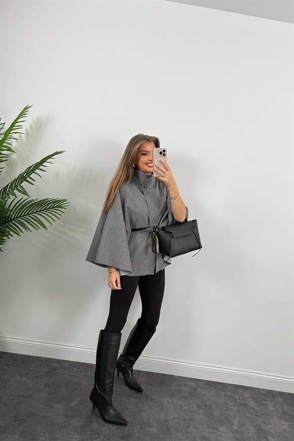 Pinterest Kemerli Kaşe Panço Kaban Gri