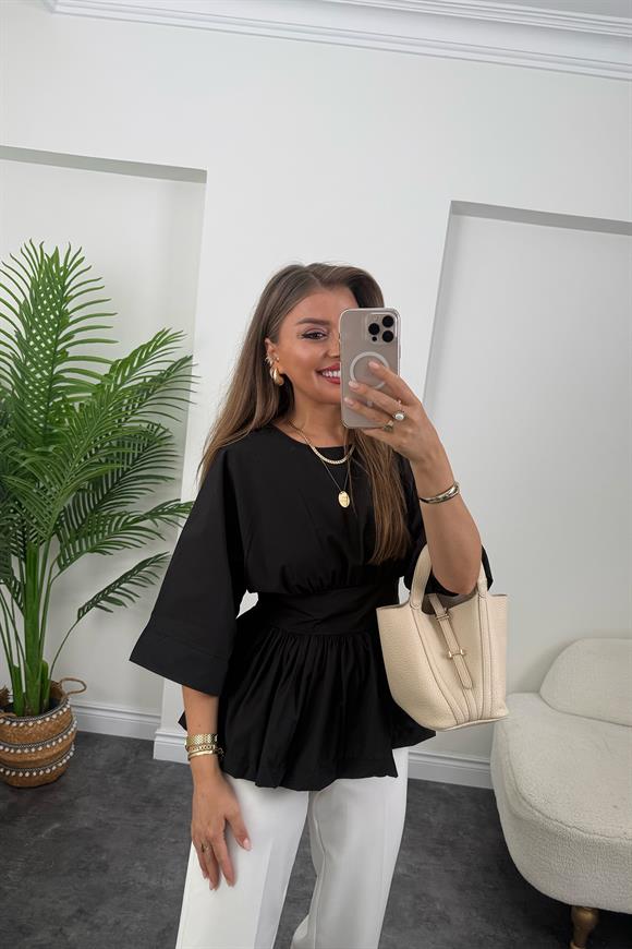 Pinterest Model Kimono Kol Pamuk Poplin Bluz Siyah