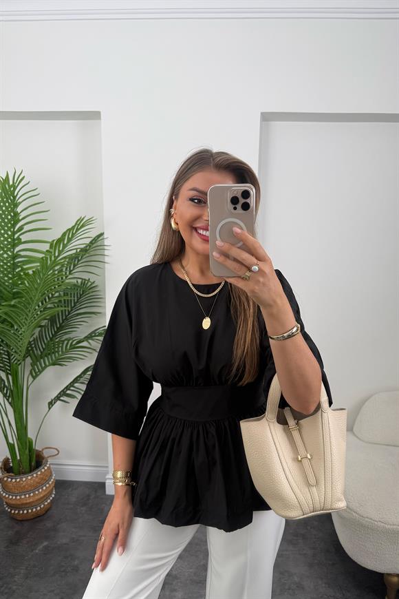 Pinterest Model Kimono Kol Pamuk Poplin Bluz Siyah