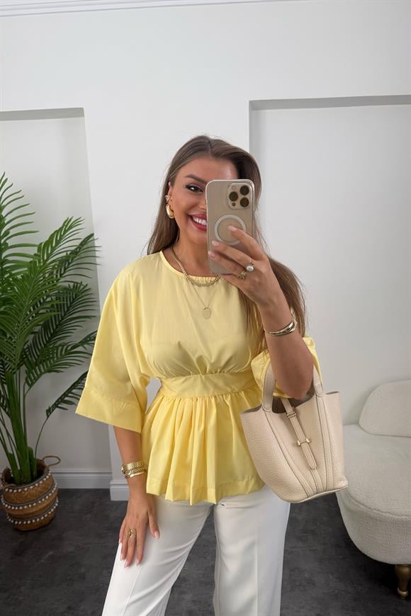 Pinterest Model Kimono Kol Pamuk Poplin Bluz Sarı