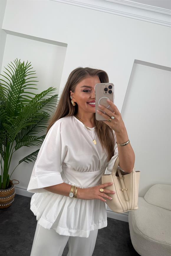 Pinterest Model Kimono Kol Pamuk Poplin Bluz Beyaz