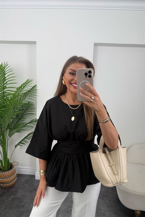 Pinterest Model Kimono Kol Pamuk Poplin Bluz Siyah