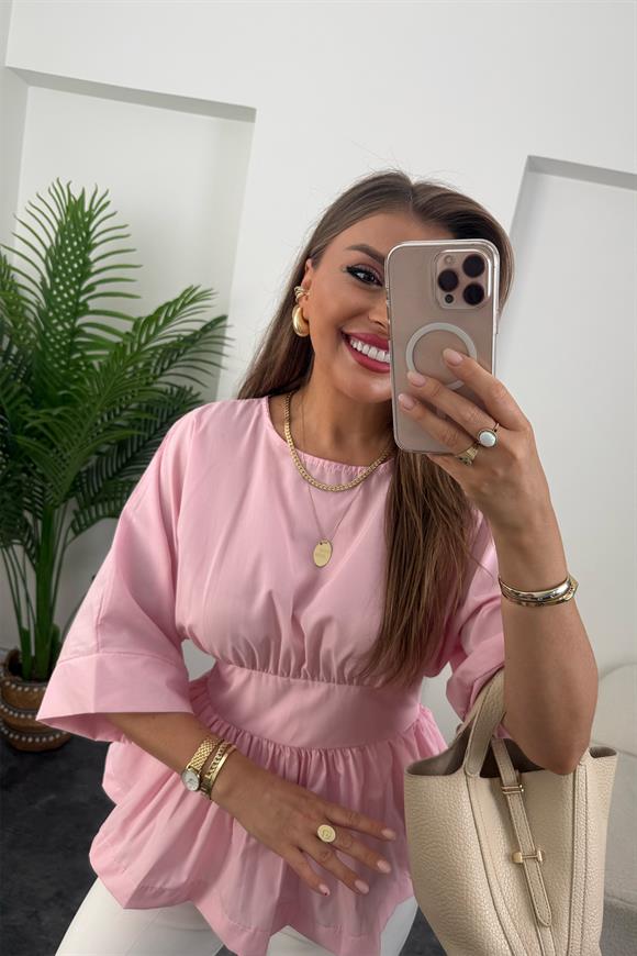 Pinterest Model Kimono Kol Pamuk Poplin Bluz Pembe