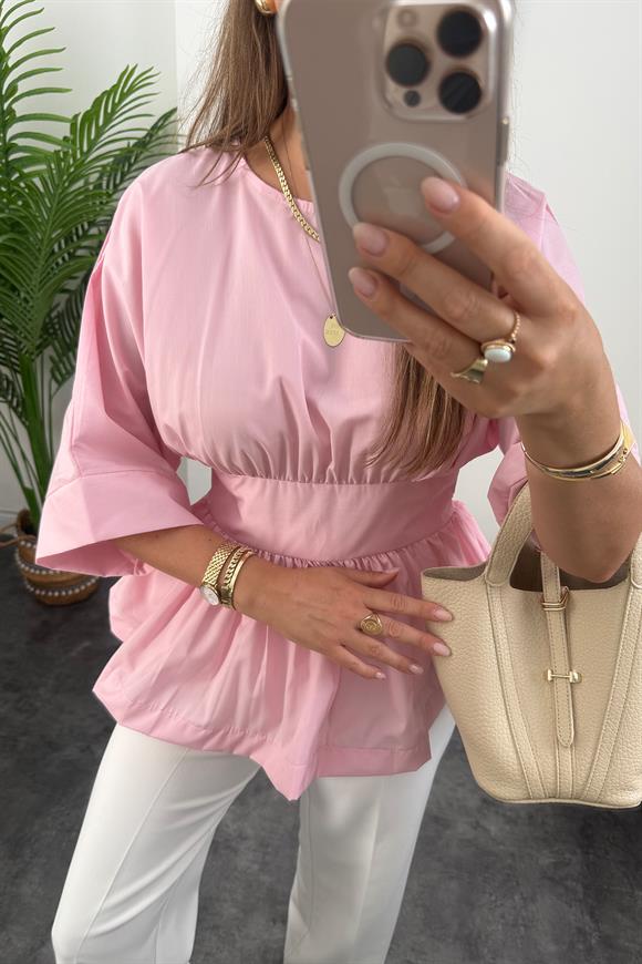 Pinterest Model Kimono Kol Pamuk Poplin Bluz Pembe