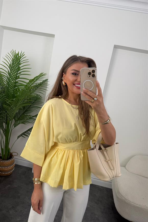 Pinterest Model Kimono Kol Pamuk Poplin Bluz Sarı