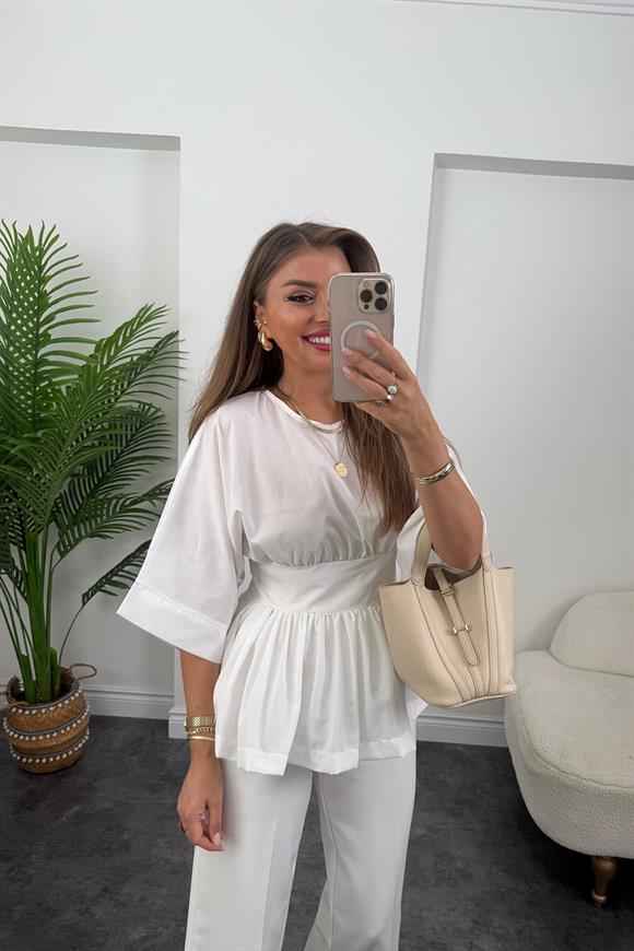 Pinterest Model Kimono Kol Pamuk Poplin Bluz Beyaz