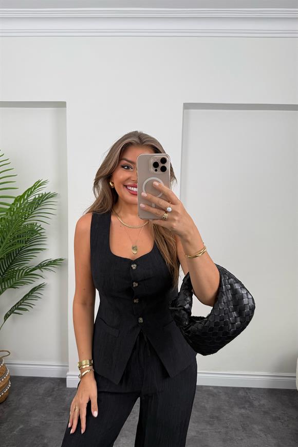 Pinterest Model Tiril Palazzo Yelek Takım Siyah