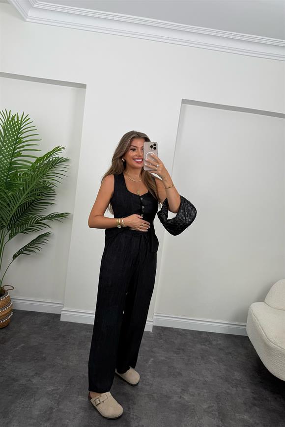 Pinterest Model Tiril Palazzo Yelek Takım Siyah