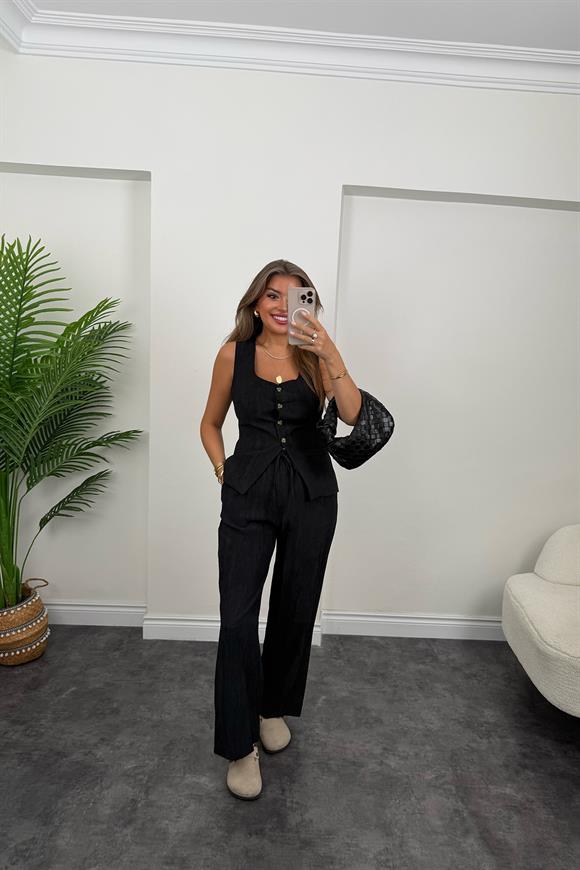 Pinterest Model Tiril Palazzo Yelek Takım Siyah