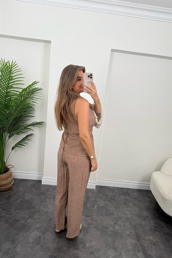 Pinterest Model Tiril Palazzo Yelek Takım Kahverengi 