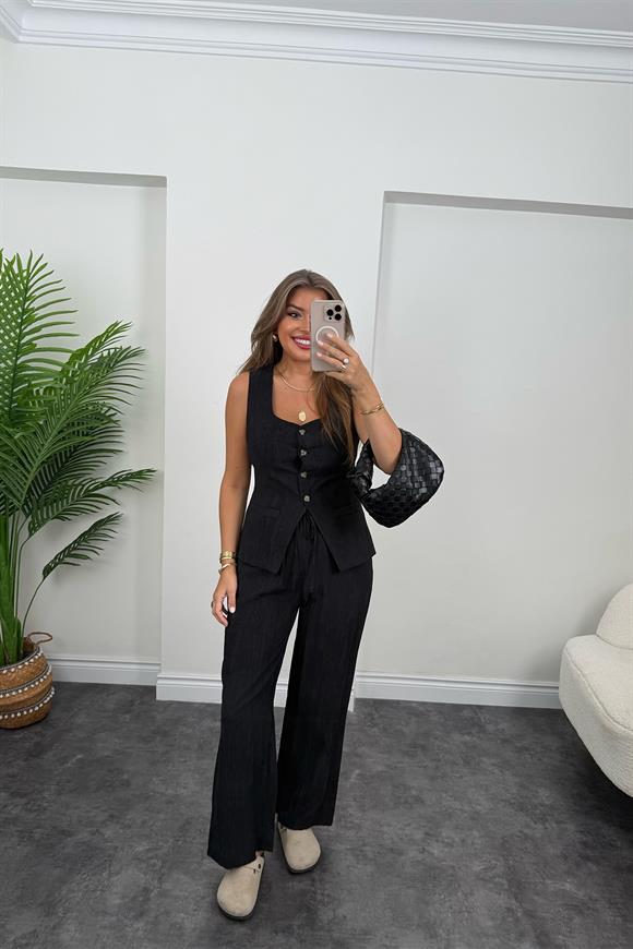 Pinterest Model Tiril Palazzo Yelek Takım Siyah