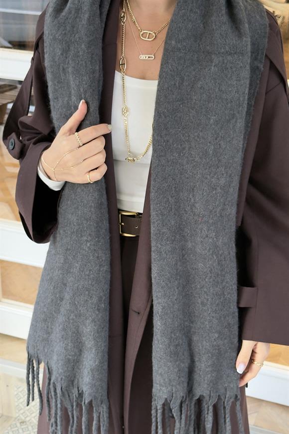 Pinterest Puffy Şal Atkı (Koyu Gri)