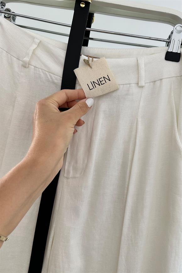 Premium Kalite %100 Keten Kumaş Pantolon Beyaz
