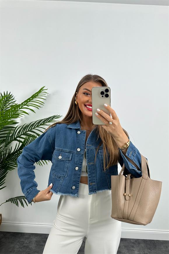 Premium Kalite %100 Pamuklu Basic Jean Ceket Mavi