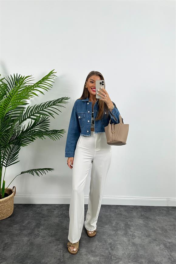 Premium Kalite %100 Pamuklu Basic Jean Ceket Mavi