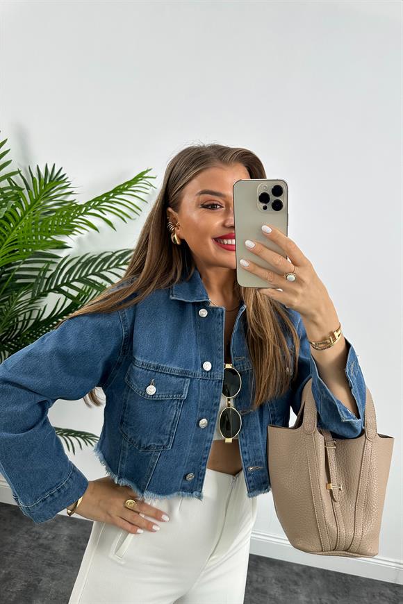 Premium Kalite %100 Pamuklu Basic Jean Ceket Mavi